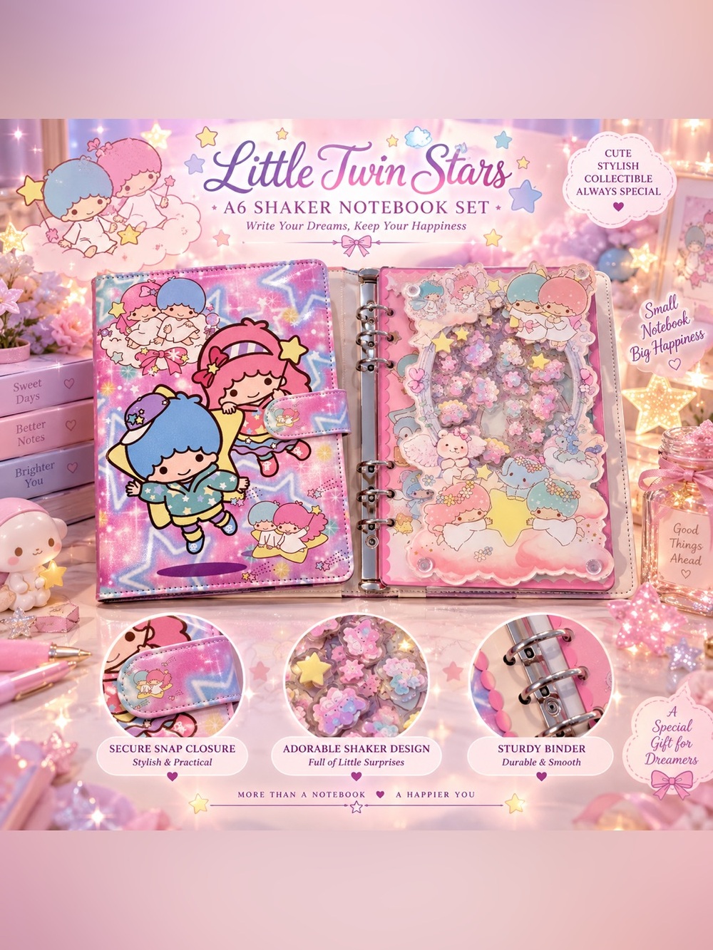 Sanrio Little Twin Stars A6 Shaker Notebook and Binder & Special Paper